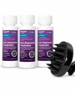 3 Minoxidil Basic Care Mujer líquido 2% + Masajeador y exfoliante de cuero cabelludo para el cuidado del cabello y uso diario