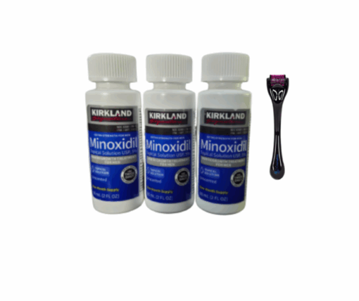 3 x Minoxidil Kirkland líquido o Basic Care 5% + Dermaroller